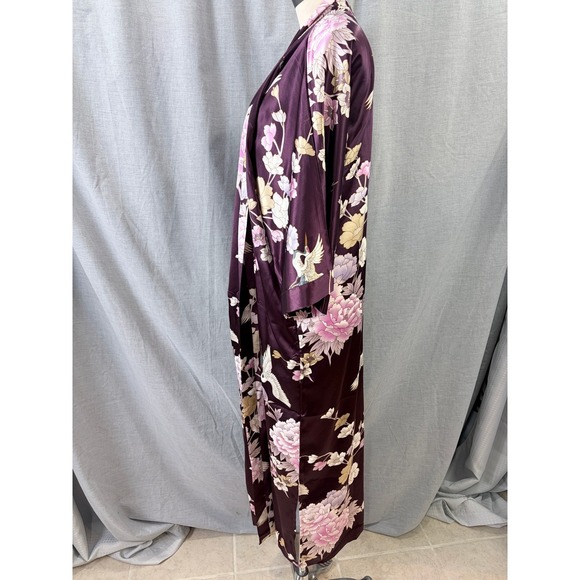 NWT Kim + Ono Plum Kimono Robe Floral Crane Print Long Sleeve S Asian Inspired - Picture 2 of 13